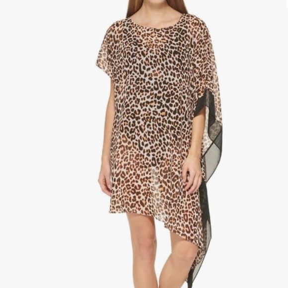 DKNY Women's Asymmetrical Chiffon Kaftan Swim Cover-Up Size L 8573